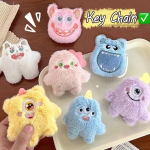 Sweet Little Doll Single Eyed Monster Keychain Cute Stuffed Monster Toy Keychain Furry Doll Car Key Pendant INS Plush Girls Bag Ornaments