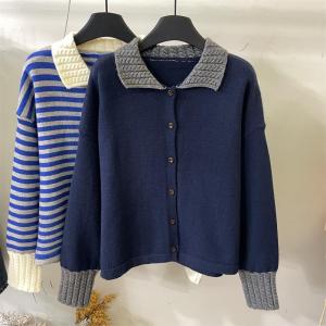 Áo Khoác Len Cardigan Dài Tay Thời Trang Thiết Kế Cổ Bẻ Đơn Nút Sọc Thường Ngày Đa Năng Thời Trang Thu Đông 2025 Cho Nữ