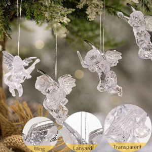 🎄Ready Stock🎄16PCS Christmas Transparent Angel Pendant Crystal Clear Acrylic Angel with Wings Xmas Tree Hanging Ornament Imitation Winter Decor