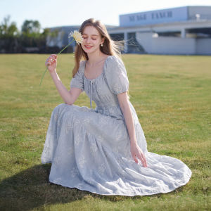 XIANGYING | French Cotton Embroidery Waist Cinched Dress