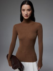 Comfortable High Neck Knitted Wool Sweater SOUL JUC Machine Washable Soft Merino Fine Wool Seamless Elegant Style for Women