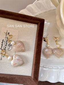 Trendy Resin Pearl Earrings Womens Vintage Silver Needle Spotted Heart Design Fresh out Original Natural Pearl Stud Earrings