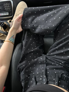 Black High Waist Wide Leg Jeans Women plus Size Pear Shape Body Slimming Pants Floral Dot Print Casual Korean Style Denim