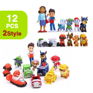 Bandai | 12Pcs Anime Paw Patrols Figures Pawed Canina Cartoon PVC Model Doll Toys Car Canine Children Birthday Christmas Party Gift