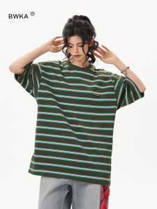 BWKA | Retro Color-Block Round-Neck Short Sleeve College Style Casual T-shirt