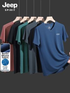 JEEP SPIRIT | Ice Silk Patterned Short Sleeve T-shirt Breathable Comfortable Plus Size Quick-dry