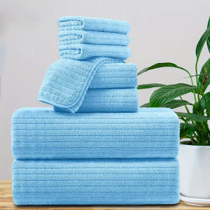 8 Pcs Bath Towel Set - 4 Washcloths 2 Face Towels & 2 Bath Towels - Absorbent & Quick Dry Ideal for Bathroom Gym & Hotel Use