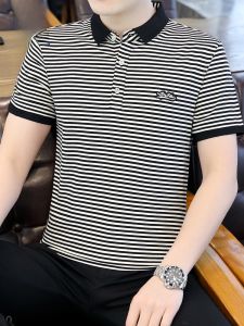 ROMON | Áo thun polo nam mùa hè mỏng bằng lụa băng sọc thường ngày cổ polo tay ngắn thương hiệu quốc gia thời trang thành phố nhanh khô