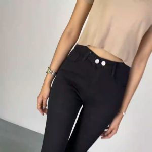 1K Celana Panjang Stretch Skinny Jeans Wanita 2 Kancing Unfinished Cut P277 Denim Pants Straight Jeans Women Celana Jins Panjang Ngaret Wanita