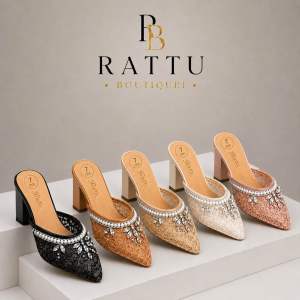 Rattu Boutique Sepatu Wanita Hak Tahu 7cm Alisha Series Slip-On Payet Mewah Seserahan Lamaran