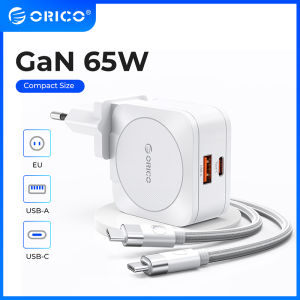 ORICO GaN 65W Wall Charger Fast Charging USB PD Charger Cell Phone Charger Type C With Cable Support iphone 15 14 or other mobile