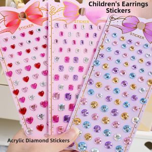 Cute Girl DIY Acrylic Pearl Crystal Diamond Gem Stickers Childrens Decorative Earring Stickers Colorful Heart Shaped Stickers