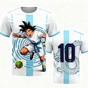 Bandai | Summer 2026 Dragon Ball Goku "Argentina No. 10" Football Theme 3D Printed Breathable Quick Dry T-shirt Adult Parent-child Top