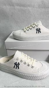 [Xả Lỗ Không Hộp] Giày Sục MLB NY Đạp Gót Nữ màu trắng Đẹp