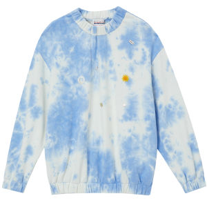 Fashionable Beaded Tie-Dye Sweatshirt Womens Unique Design Spring Summer New Arrival Cotton round Neck Long Sleeve Straight Cut
