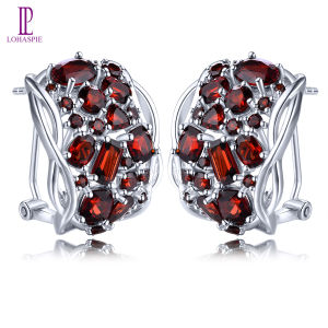 Lohaspie เครื่องประดับแท้6 กะรัตต่างหู คลิปหนีบ ธรรมชาติ 925 แท้ต่างหู โกเมน ผู้หญิง
