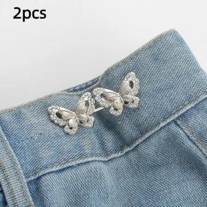 No Sew Waist Adjuster Tightener Clips Removable Rhinestone Butterfly Decor Waist Buckle for Skirt Pants Jeans Daily Use