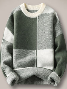 Mens Fleece Lined Thickened Knitted Sweater round Neck Base Layer Casual Style Short Length Long Sleeve Antifade Polyester Inner