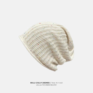 BILLI ZILLY | Knit Striped Beanie Hat Loose Fit Wide Head Circumference Face Slimming Hoodie Style