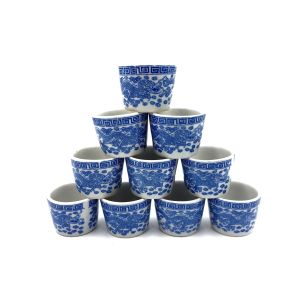 (10ใบ)จอกชา ถ้วยน้ำชา จอกชามังกร จอกชาเซรามิคลายมังกร มี 2 ขนาด