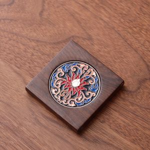 Chinese Style Black Ebony Cup Mat Square Enamel Color Heat Resistant Tea Cup Tray Tea Ceremony Accessories Solid Wood Anti-Slip Mat