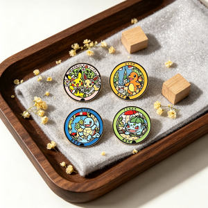 Bandai | 4pcs Anime Monster Enamel Pins Set Cute Cartoon Creature Metal Lapel Badge Brooch Collectible Souvenir Gift for Animation Fans