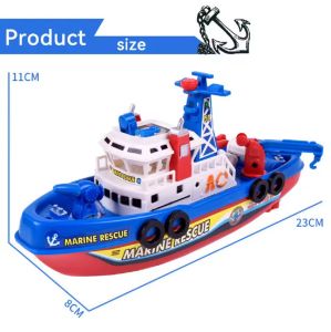 Kids Electric Marine Rescue Boat Toy Fire Fighting Bath Toy with Light Music and Water Spray Floating Ship for Pool & Tub