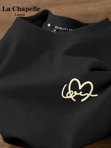 LaChapelle Black Short Sleeve Cotton T-Shirt Womens Loose Slimming Summer New Style Streetwear round Neck Print Casual Top