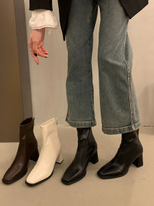 Giày Bốt Chelsea Thời Trang Đế Cao Bằng Da Mềm Cho Nữ Giày Bốt Gót Dày Đến Đầu Gối Mùa Thu Đông Mới Giày Bốt Ngắn Thời Trang