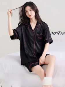 MiiOW | Bộ đồ ngủ lụa băng MiiOW dành cho nữ mùa hè 2025 Bộ đồ ngủ tay ngắn thoáng khí thoải mái mặc ở nhà và ngoài trời