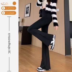 Black High Waist Yoga Pants Womens Autumn Winter Fleece Lined Bell Bottom Sharkskin Trousers Outerwear Base Layer Pants