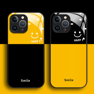 Simple Smiley Face Phone Case for iPhone 14 13Promax Black Glass 15 pro 16 XR Couples 12 New Model Protective Cover Shell