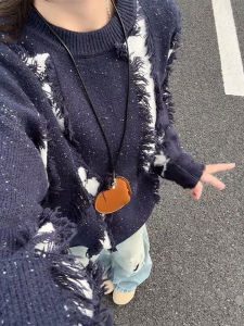 CHENMU | Color-blocked Irregular Casual Lazy Style Fringe Knit Sweater