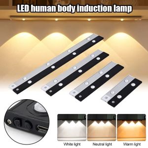LED Kitchen Under Cabinet Light Tricolor Rechargeable Motion Sensor for Closet Wardrobe Decor Lamp 20/30/40/50cm Night Light