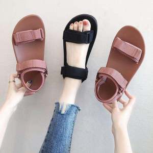 Fashionable Flat Thick Heel Sandals Summer 2024 Womens Comfortable Beach Shoes Outdoor Casual Large Size Slip-On round Toe