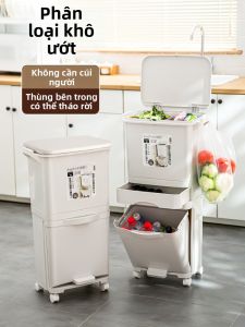 Large Capacity Classification Kitchen Trash Can Double Layer Mobile