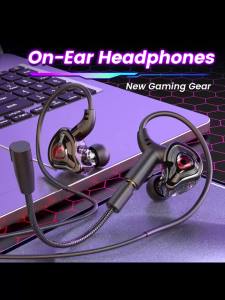 90°Elbow Gaming Headphones Wired Earphone Metal HiFi Bass Stereo 3.5mm Type-c Earphone Earbud For Phone Computer Universal Mic