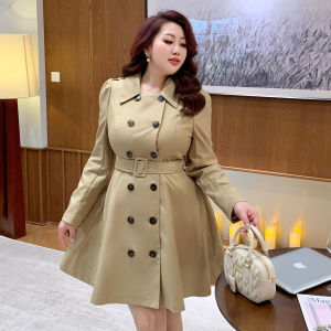 GLEC | Large Size Khaki Mid-long Double Breasted Trench Dress