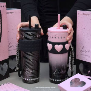 Portable Insulated Stainless Steel Water Bottle Straw Cup Men Women Students High Aesthetic Value 520 Gift Handy Handheld Girls Cup