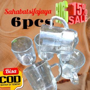 GELAS GAGANG KACA POLOS/GELAS GAGANG BENING/6PCS GELAS KACA