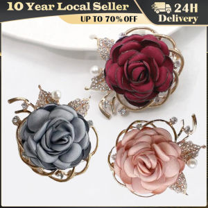 Multicolor Camellia Brooch Women Retro White Black Red Pink Wool Scarf Buckle Girls Pearl Brooches Elegant Jewelry Accessories
