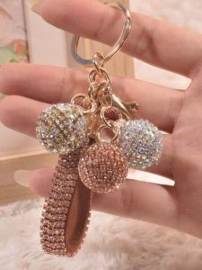 Cute Embedded Diamond Keychain round Car Key Pendant Creative Gift Clear Water Diamond Geometric Pattern Cultural Creative Keychain