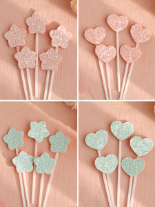 Frosted Shiny Powdered Star Heart Cake Decoration Plugin Popular All-Match Pink Blue Laser Flashing Stars Festival Supplies