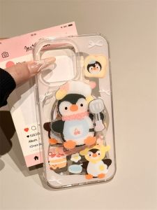 Cute Cartoon Egg Fry Chef Penguin Magnetic Stand Mobile Phone Case Compatible with  13 15Promax New 16Pro Girl Heart 14 Soft 16 Anti-Fall Case 14Pro  15 Dual Layer
