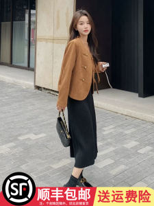 Retro Button Short Jacket Womens Spring Autumn Loose Slimming Top Chinese Style No Collar Long Sleeve Commute Fashion