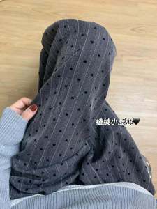 กางเกงขายาวทรงหลวมพิมพ์ลายหัวใจบุขนแกะหนาสำหรับผู้หญิงในฤดูใบไม้ผลิ ฤดูใบไม้ร่วงและฤดูหนาว กางเกงขายาวลำลองยาวถึงพื้น