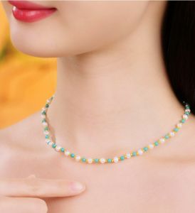 ZHOU LIU FU 周六福 S925 Sterling Silver Necklace with Natural Freshwater Pearls Necklace turquoise Fashionable Jewelry Gift for Women 40+5cm X0514851