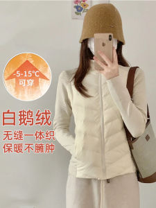 Lightweight Short Womens down Jacket White Goose Feather Warm Slim Fit Patchwork Top Korean Style Commute Fashion