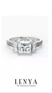 LENYA แหวน CZ จาก SWAROVSKI เพิ่มความโดดเด่นเป็นประกาย ขนาด 6 มิล ตัวเรือนเงินแท้925 ชุบทองคำขาว