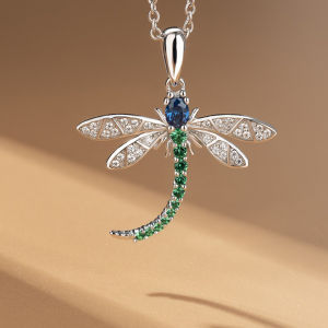 Huitan Fashion Dragonfly Shaped Pendant Necklace for Women Inlaid Colorful Cubic Zirconia Exquisite Jewelry Party Gifts